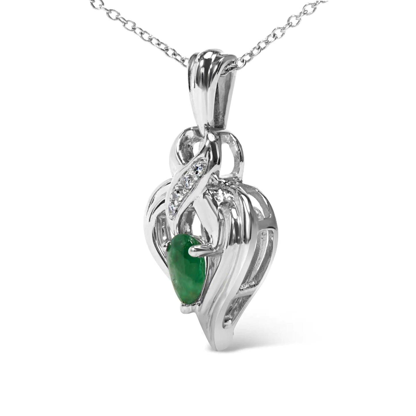 Pear Emerald Heart Pendant Necklace