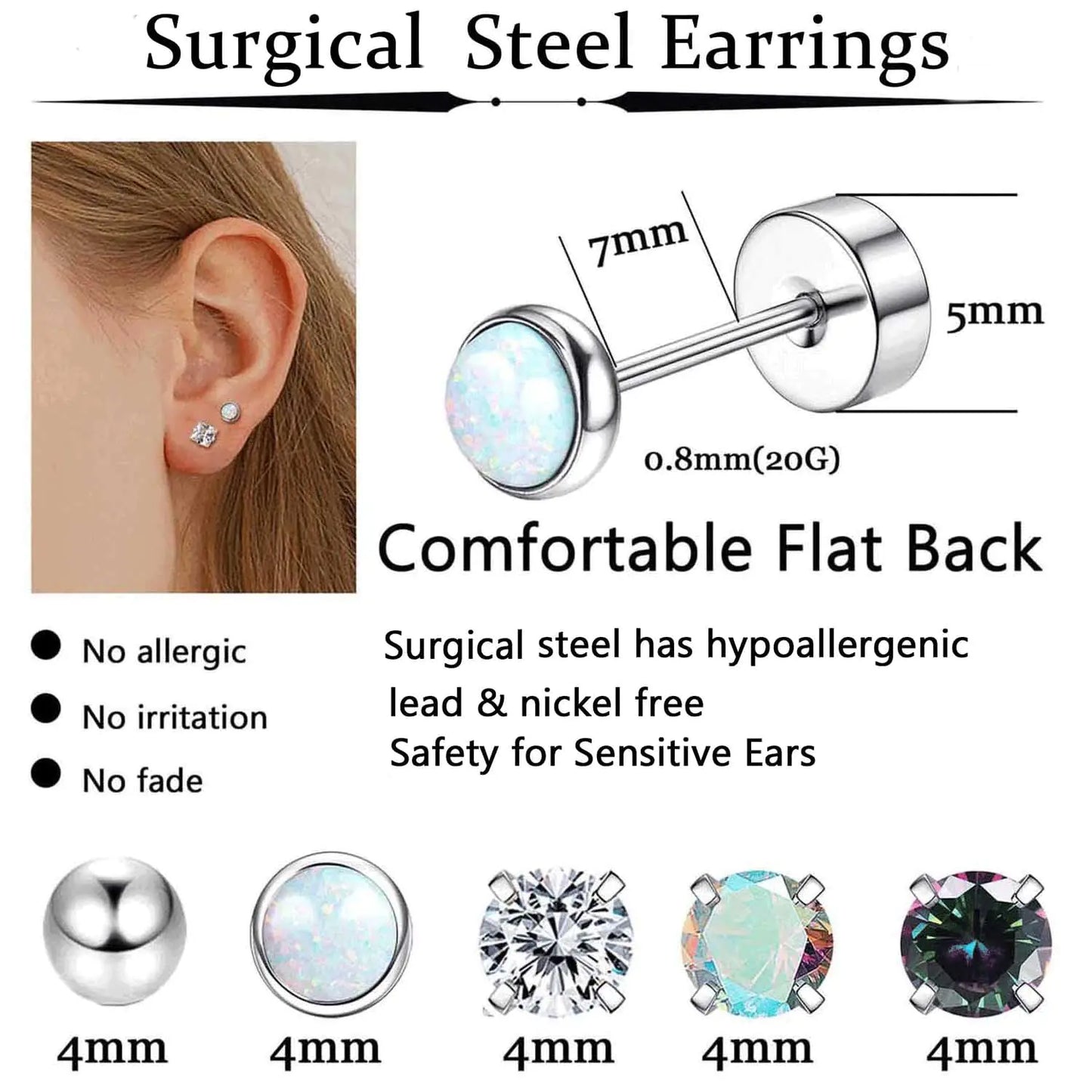 Surgical Steel Earrings Hypoallergenic