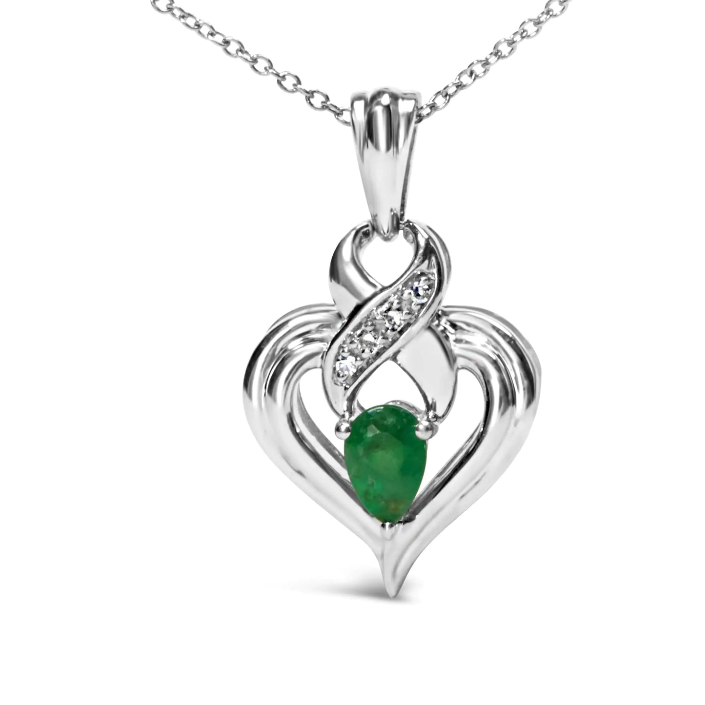 Pear Emerald Heart Pendant Necklace