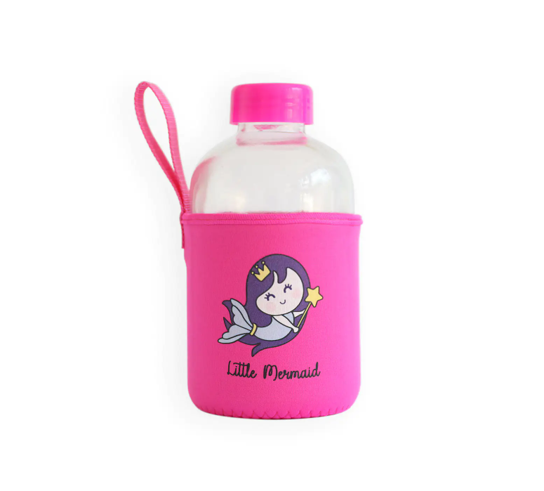 Little Mermaid Kids Glass Water Bottles 20 oz, 600 ml