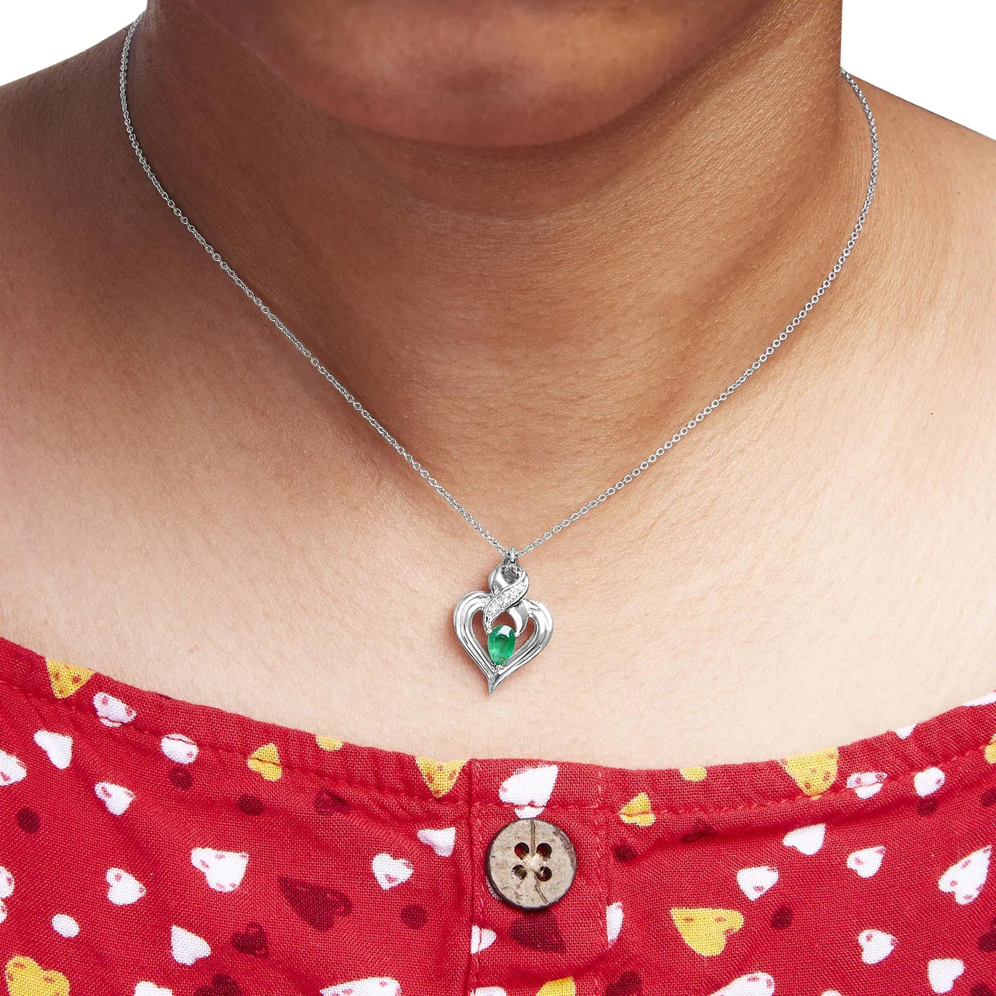 Pear Emerald Heart Pendant Necklace