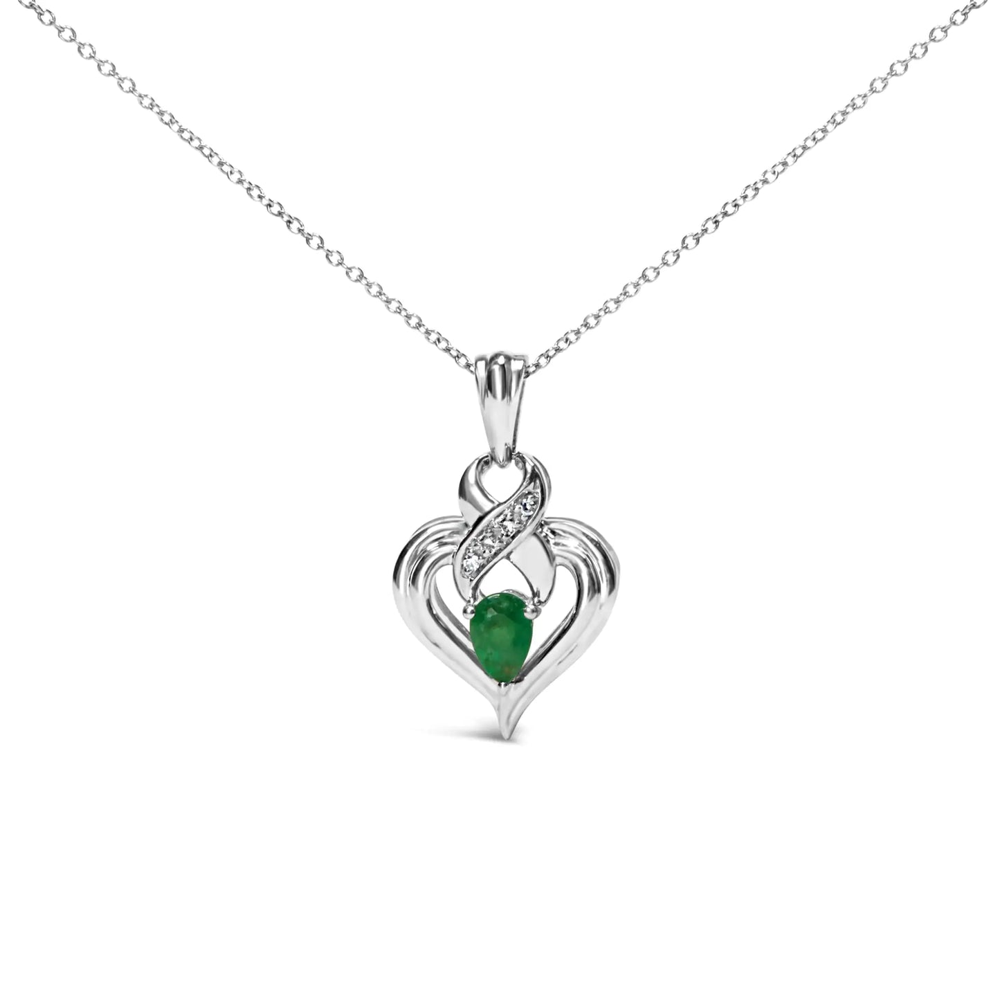 Pear Emerald Heart Pendant Necklace