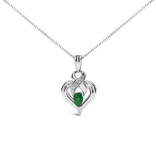 Pear Emerald Heart Pendant Necklace